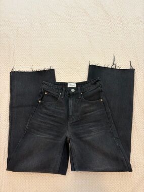 High-Rise Black Raw Hem Wide-Leg Jeans